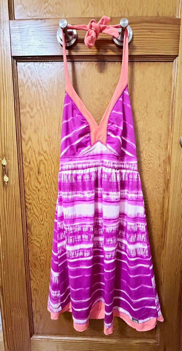 The North Face Halter Sundress V-Neck Stretch Knit Tie Striped Pink M
